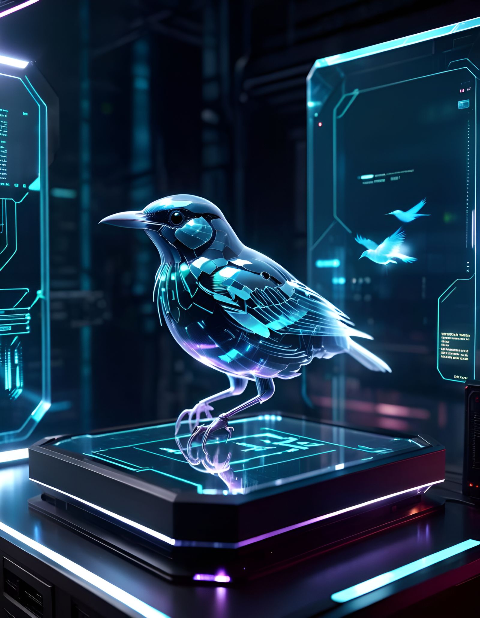 Cyberpunk Hologram of a Bird Projection