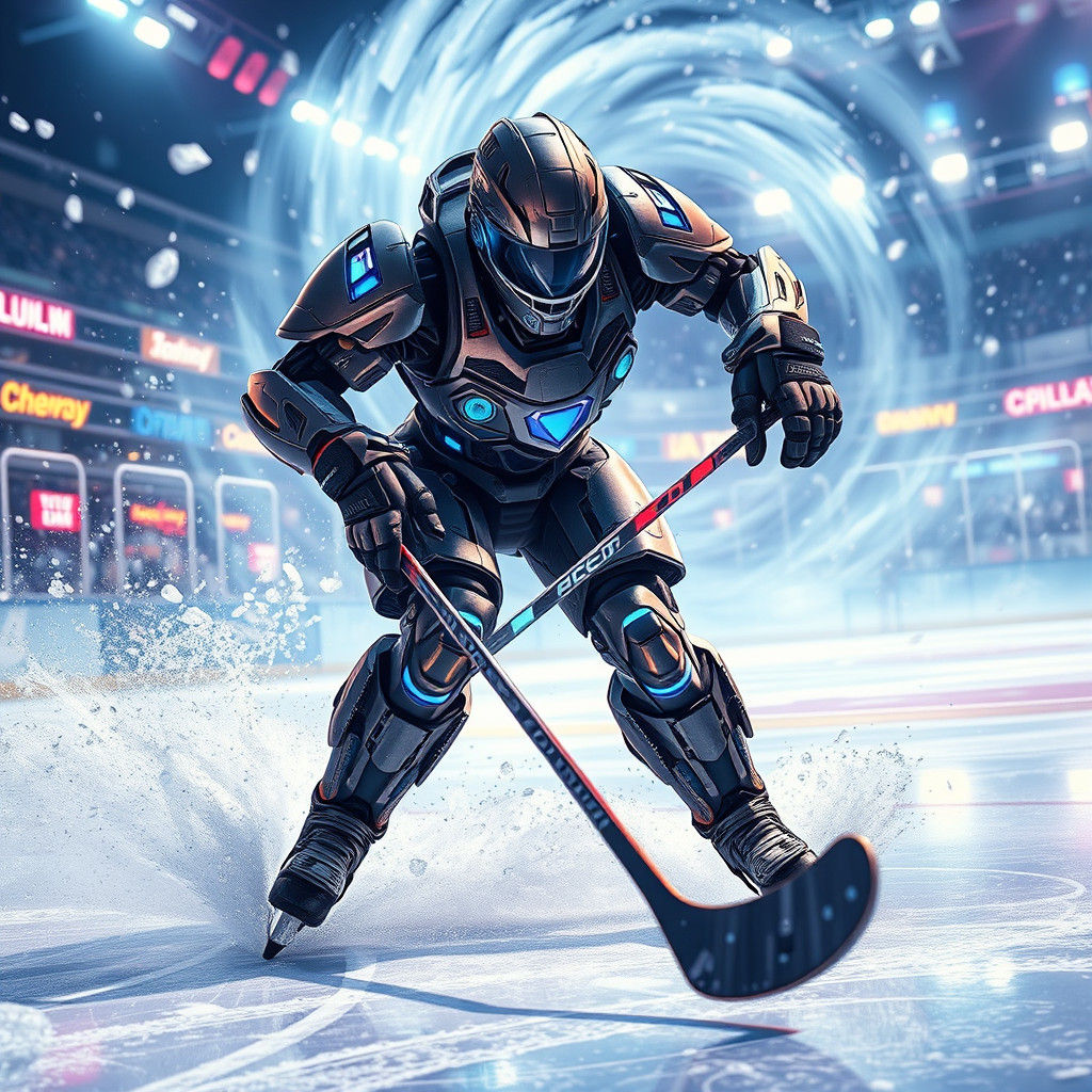 Futuristic Robot Hockey Player in Action as Digital Art