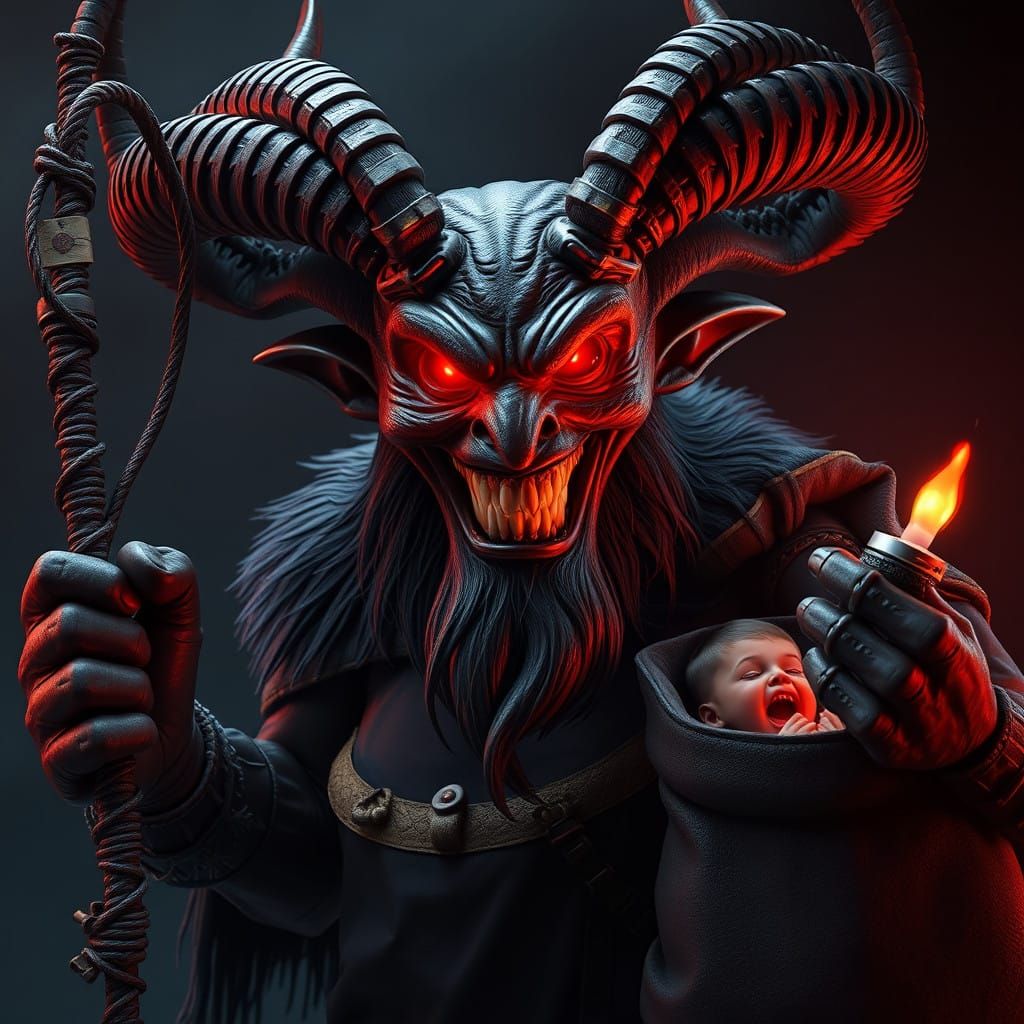 Scary Krampus Emerges From Shadows in Fantasy Art Style