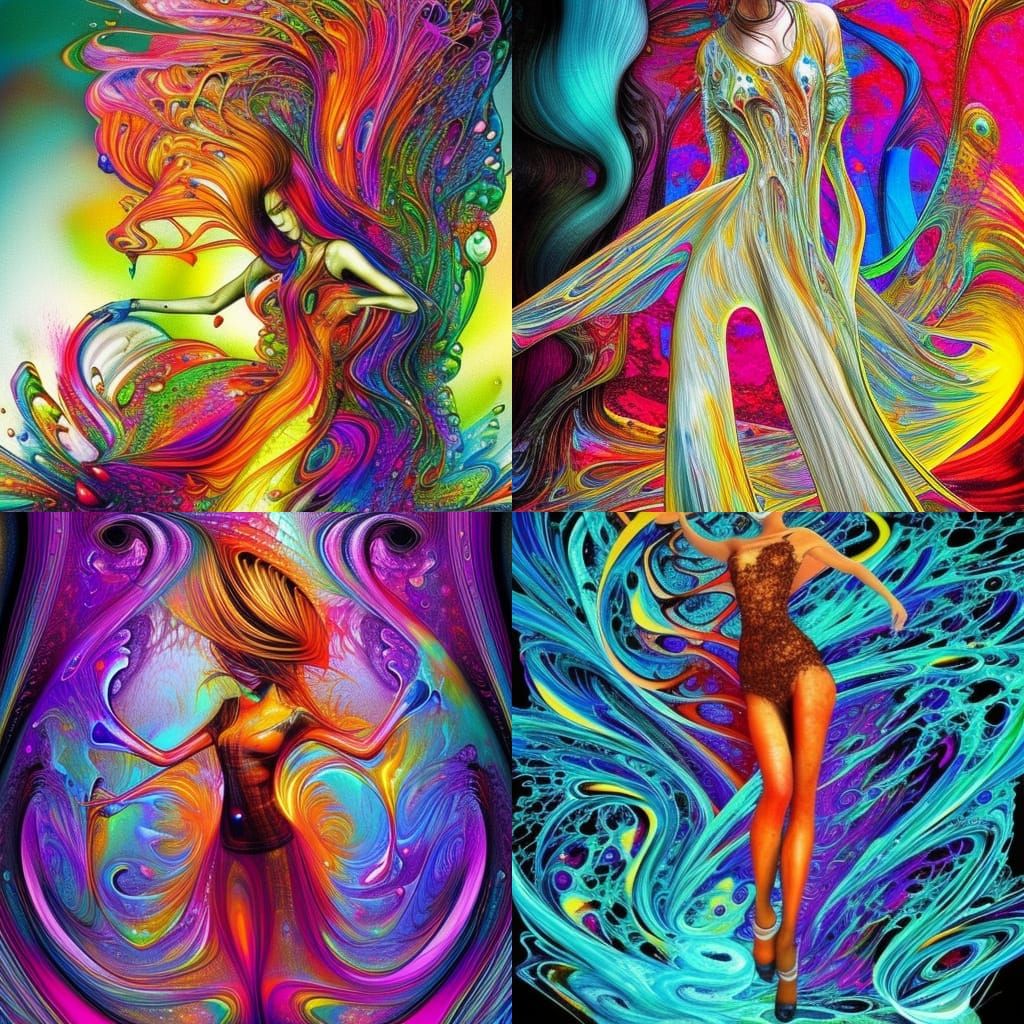 Honey Liquid Drop with Dancing Figure, in Psychedelic Style