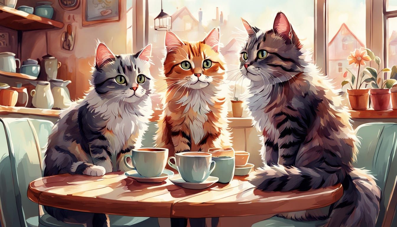 Cozy Cafe: A Whimsical Cat Illustration