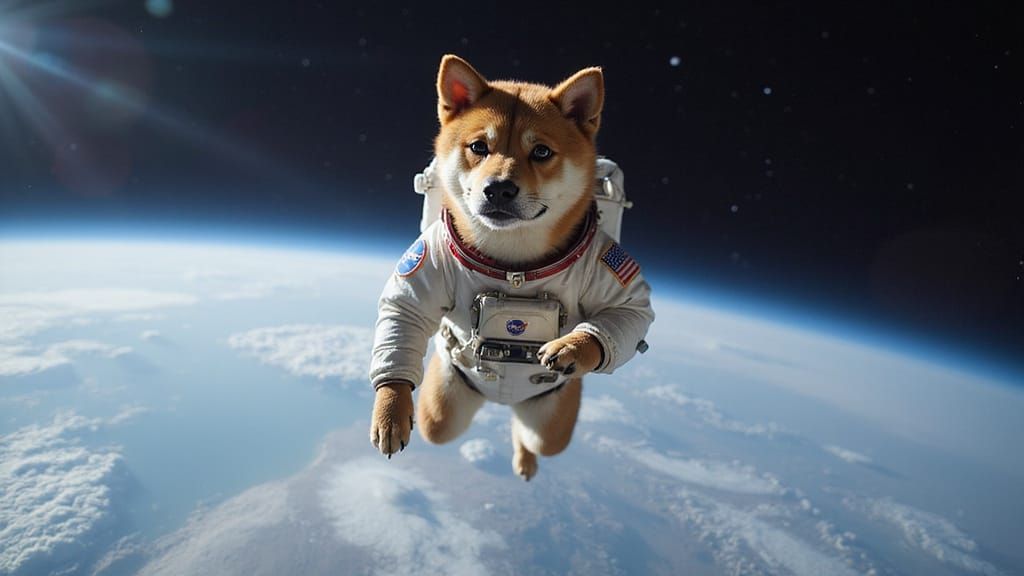 Shiba Inu Astronaut in Zero Gravity