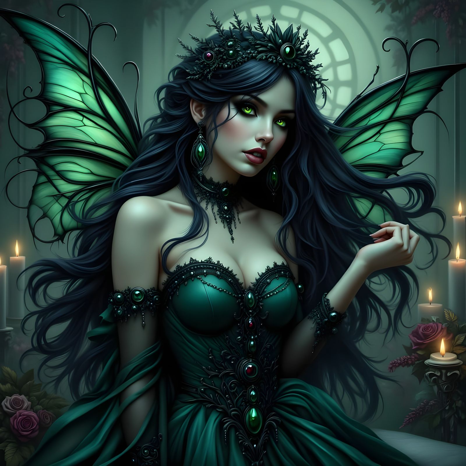 Hyperrealistic Portrait of a Gothic Fairy Goddess
