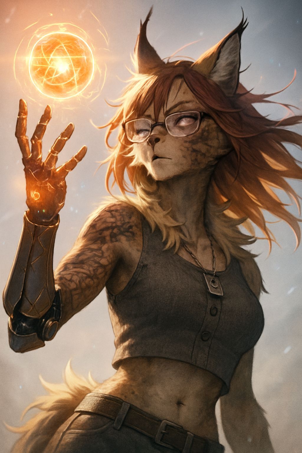 Anime Lynx with Scars and Dramatic Lighting