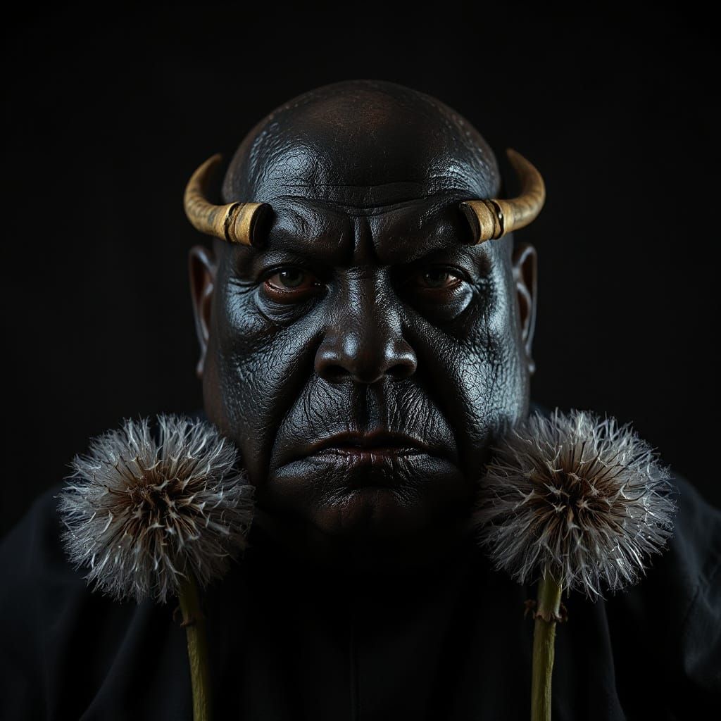 Grotesque Obese Dandelion Portrait in Dramatic Light