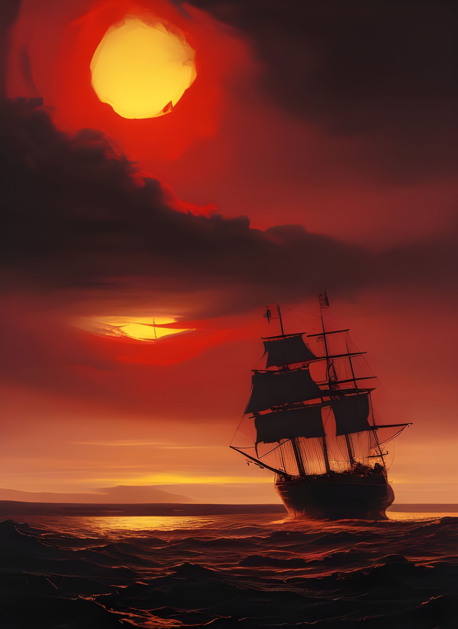 Jolly Roger Under Red Sky: Digital Art