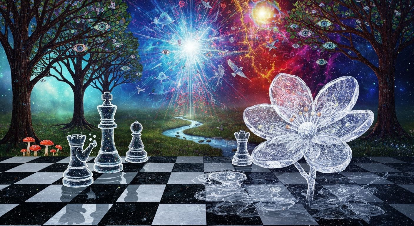 Stained Glass Forest Glade with Astral Sky