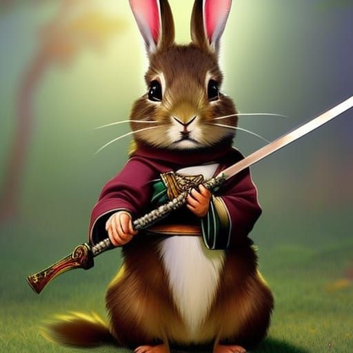 Whimsical Bunny Samurai with Katana