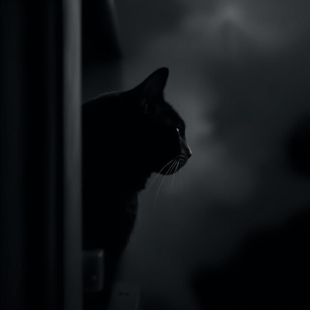 Hyperrealistic Black Cat Face in Fog