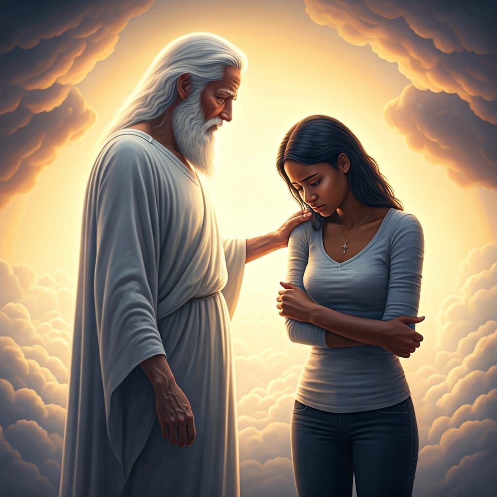 Comforting Angelic Father Figure in Heaven's Light