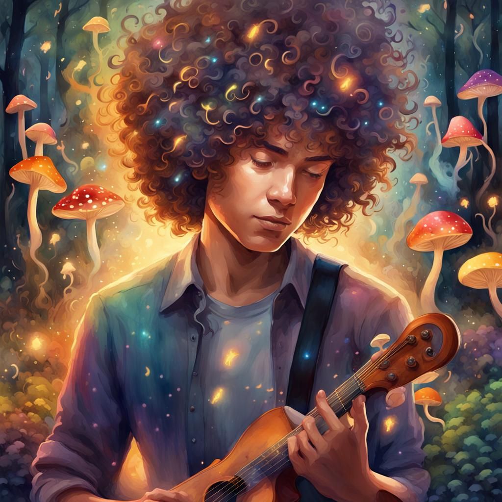Musical Musician in Mystical Glowing Forest