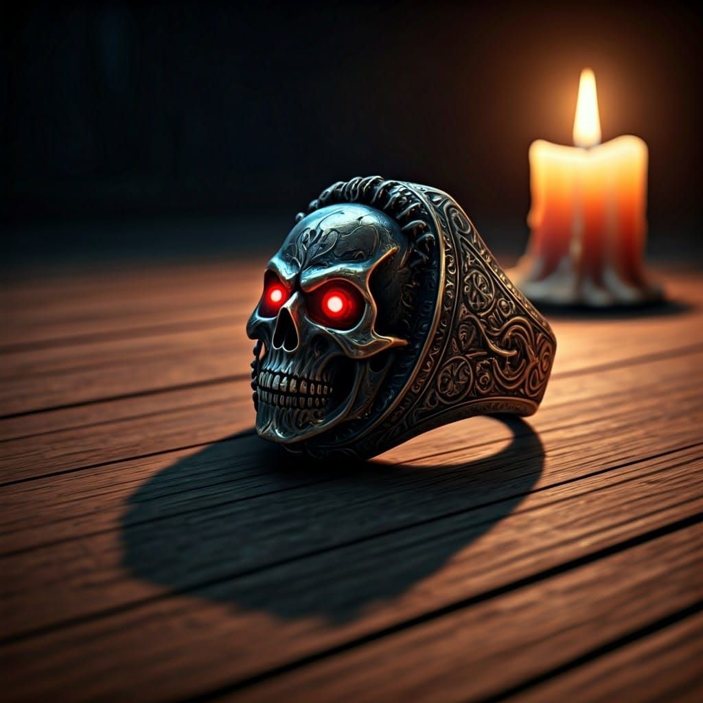 Cursed Ring with Skull Design and Evil Spirit Shadow