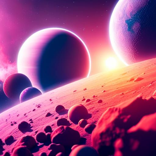 Cosmic Planets in Galaxy in Digital Art Style