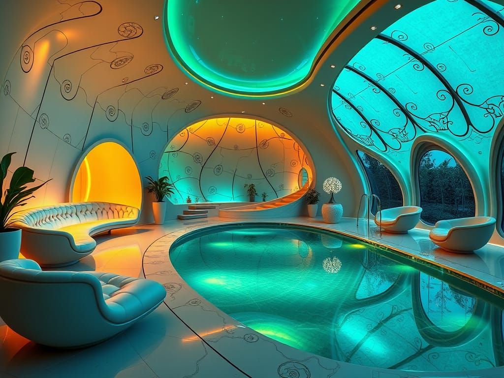 Sleek Futuristic Oasis with Art Nouveau Inspiration