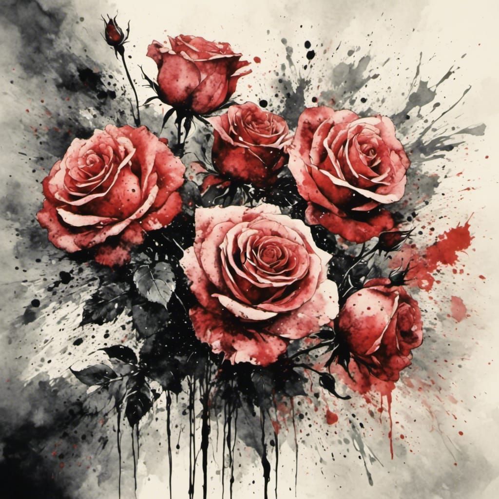 AI Generated Rose Bouquet in Blotched Ink Style