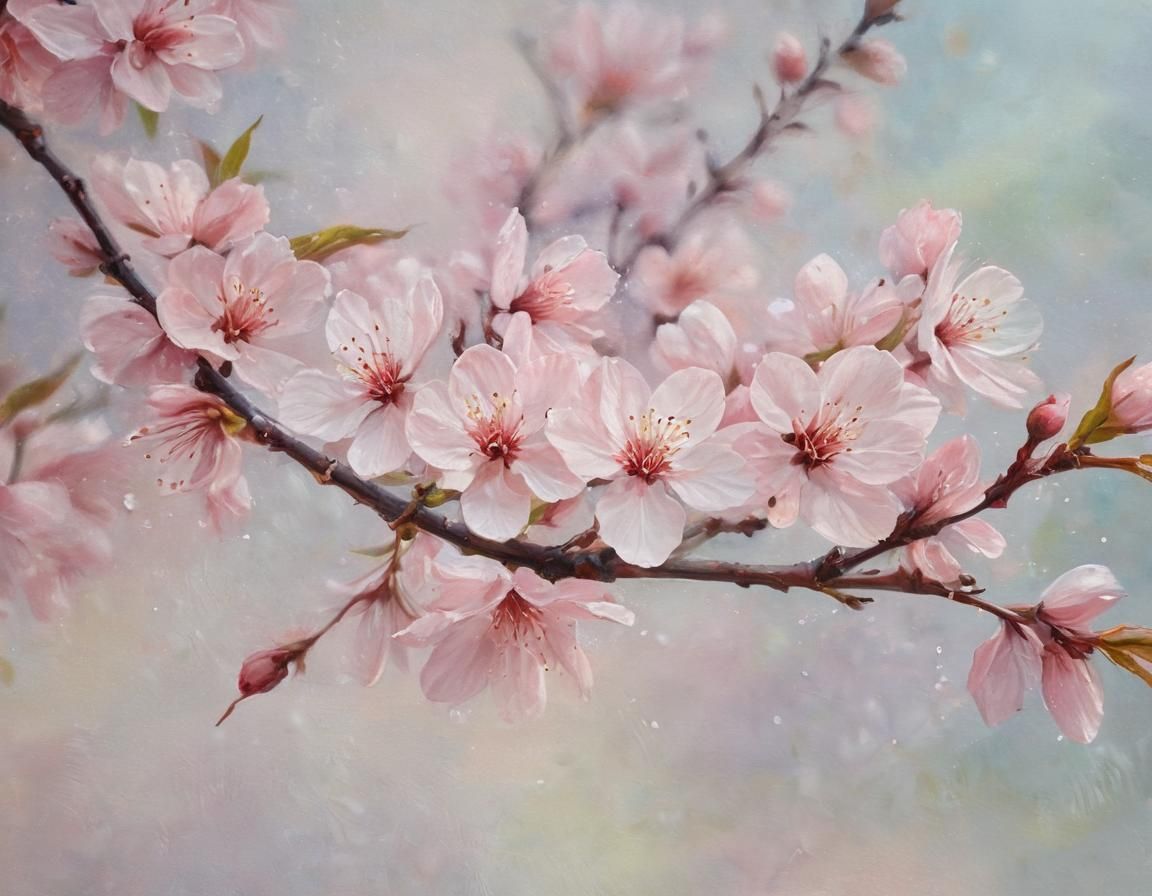 Delicate Cherry Blossoms in Impressionist Oil Painting