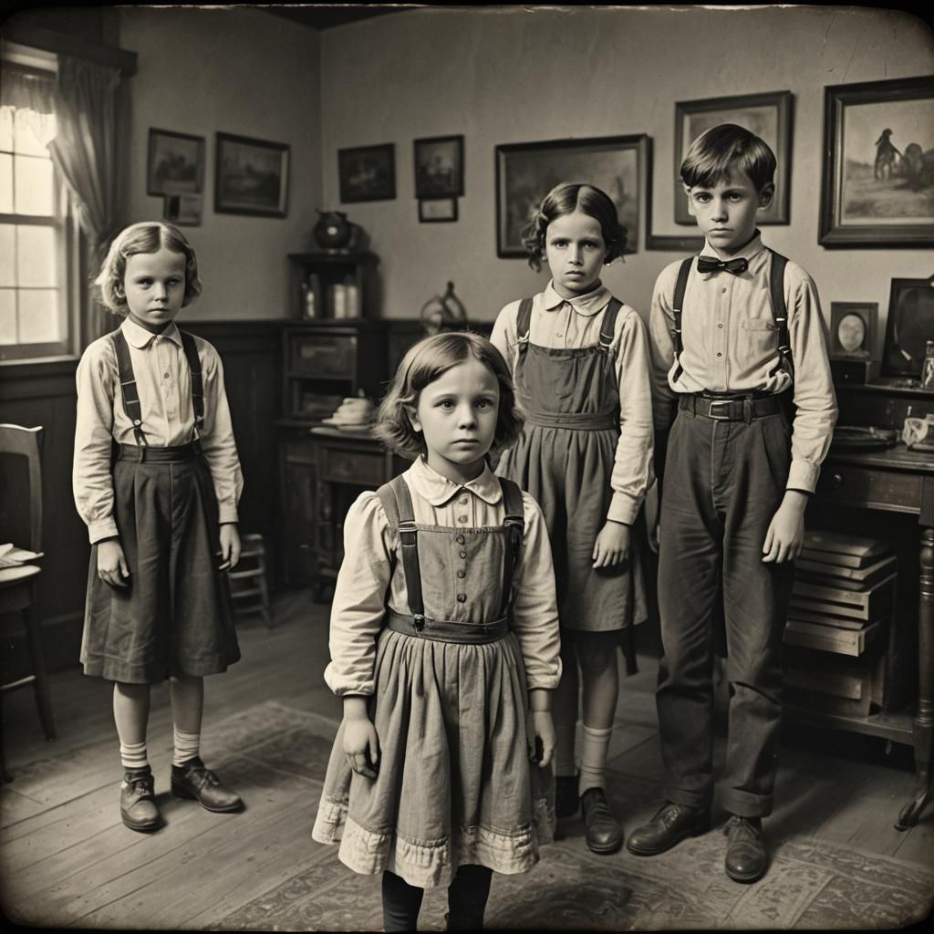 Vintage Photo of Children in an Old House