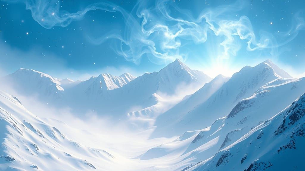 Hyper-Realistic Snowy Mountain Landscape with Ethereal Aura