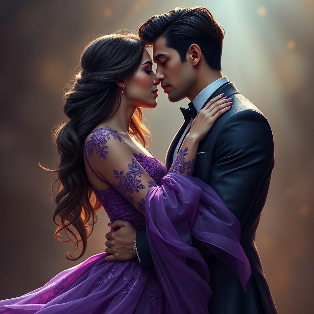 Romantic Couple's Embrace in a Detailed Matte Painting