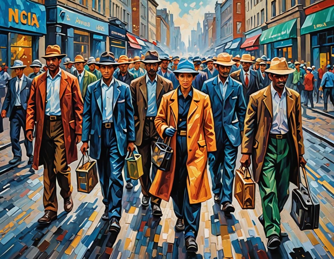 Diverse Workers United: Neo-Impressionist Cityscape