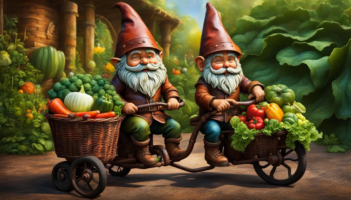 Hyperrealistic Metal Gnomes with Vegetable Tricycles