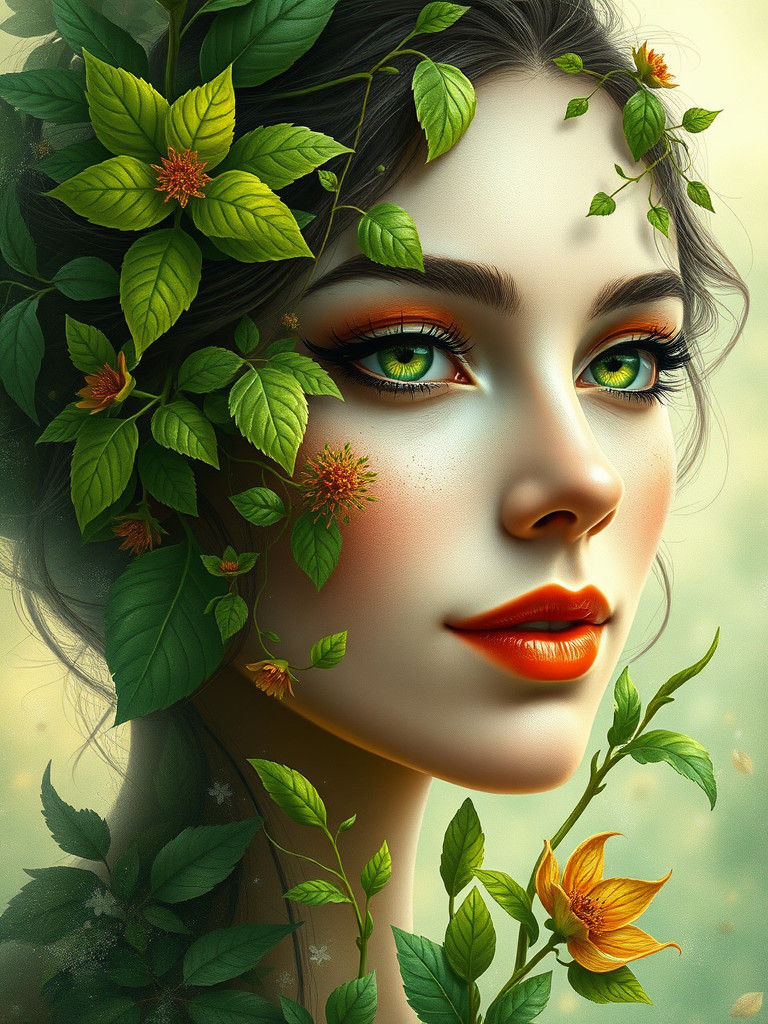 Surreal Portrait: Woman Merging with Nature