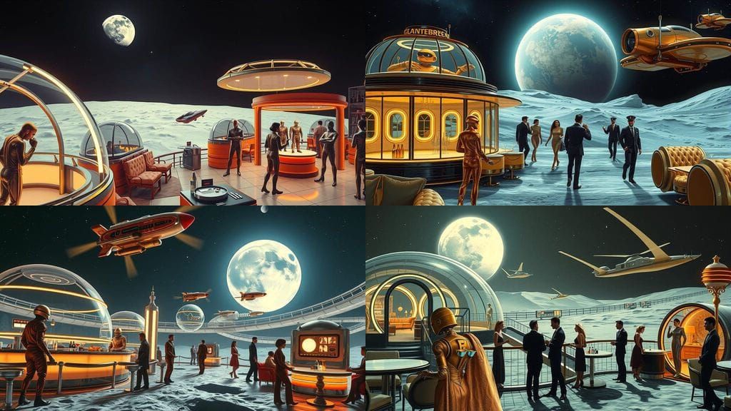 Retro-Futuristic Lunar Colony in Art Deco Style