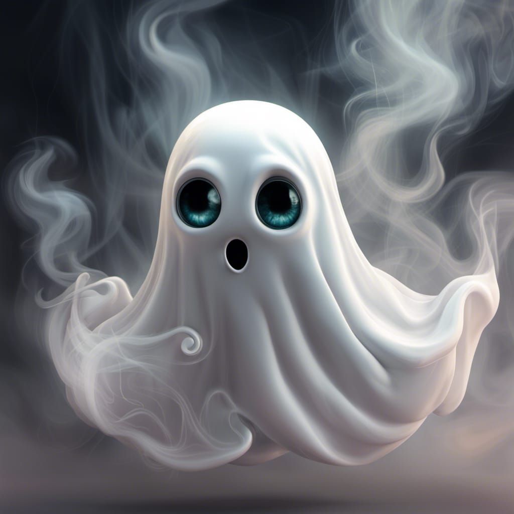 Cute Ghost with Large Eyes in Hyperrealistic Detail