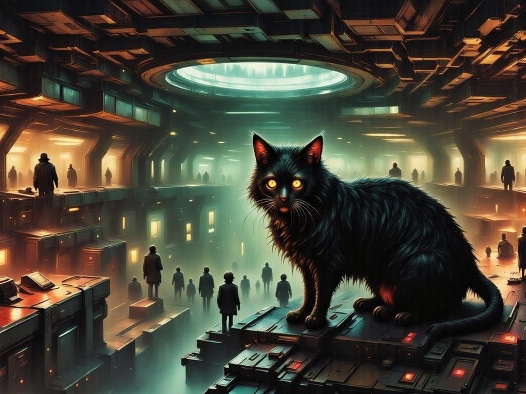 Whimsical Feline Witness to Intergalactic Battle