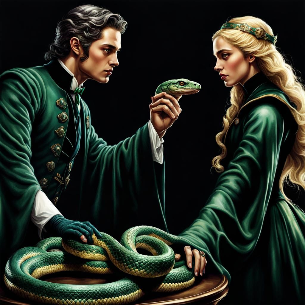 Romantic Slytherin Magician Snake Gift, Surreal Hogwarts Mag...