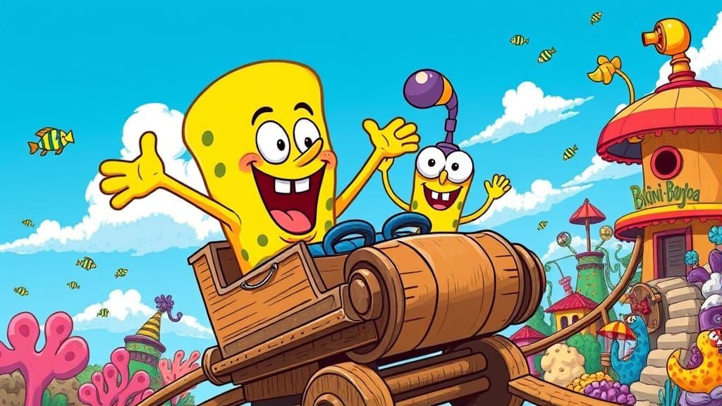 Bob Esponja and Goffie Ride Rollercoaster in Whimsical Bikin...