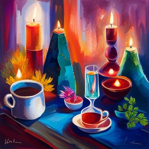 Abstract Art Still Life with Coffee and Crystals