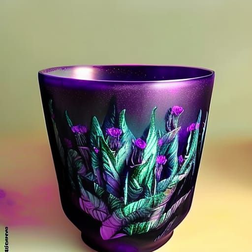 Gothic purple holographic pot with rose gold accents& black roses planted in the pot& gothic vibes& ethereal vibes& beau...