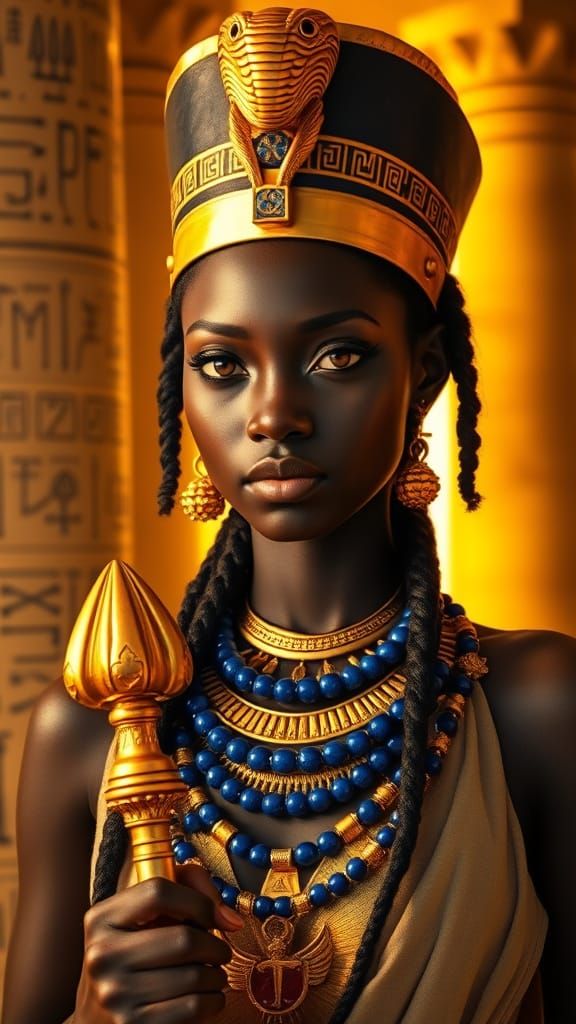 Regal Black Egyptian Princess in Golden Splendor