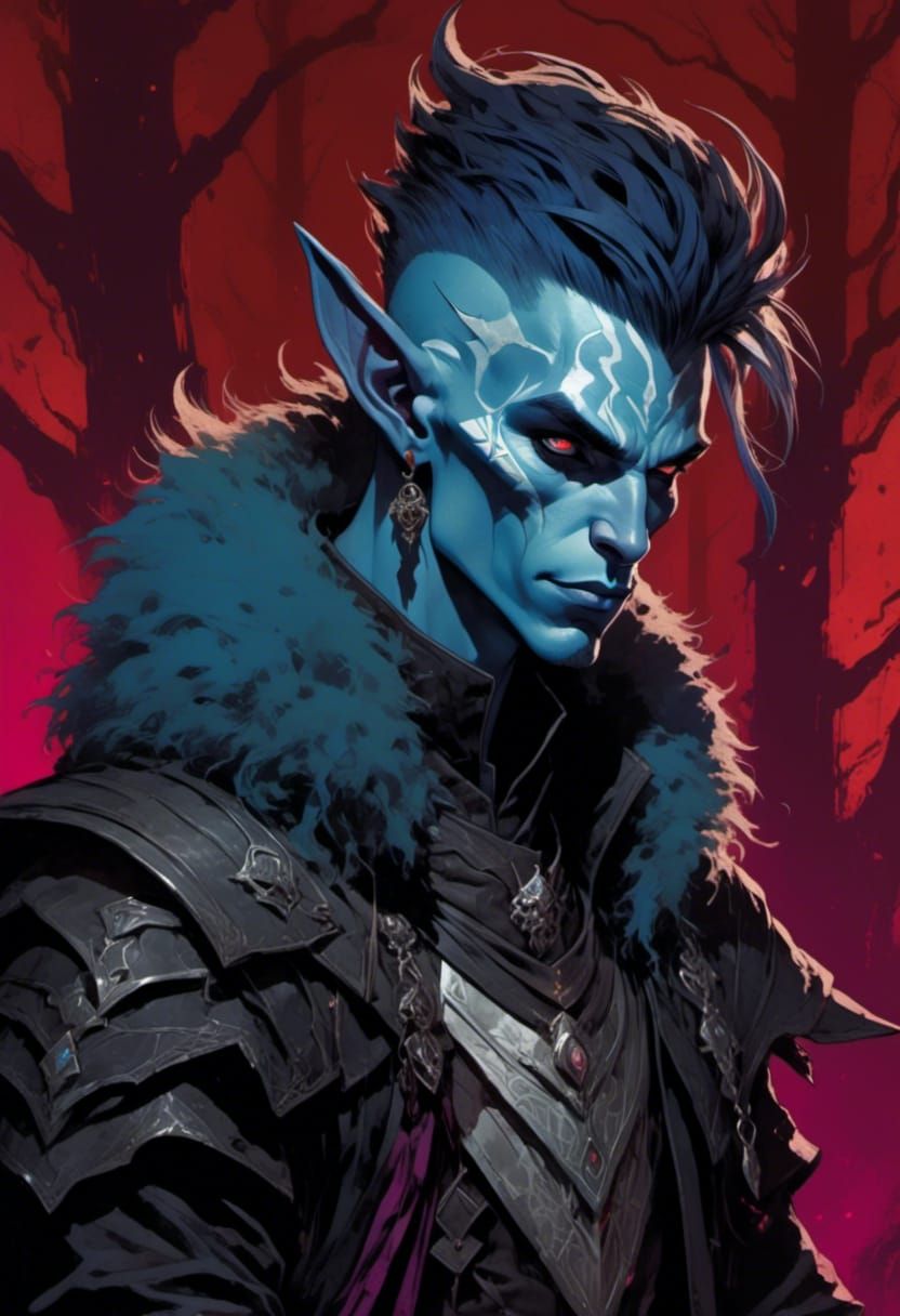 Dark Elf in Hellscape: Detailed Comic Art Illustration