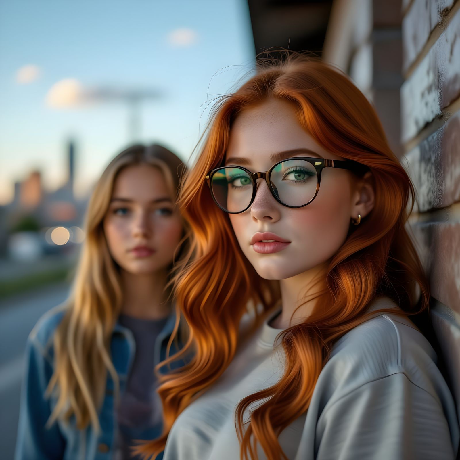Teen Girl With Patched Eye and Glasses in Cityscape