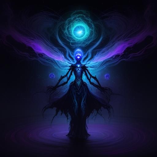 Girl Demon in Astral Vortex: Surrealist Cosmic Art