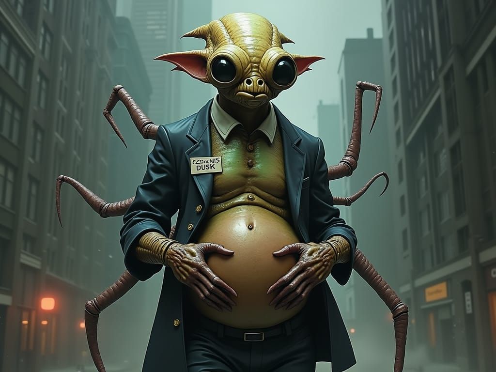 Sleazy Alien Corporate Drone in Biomechanical Art Style