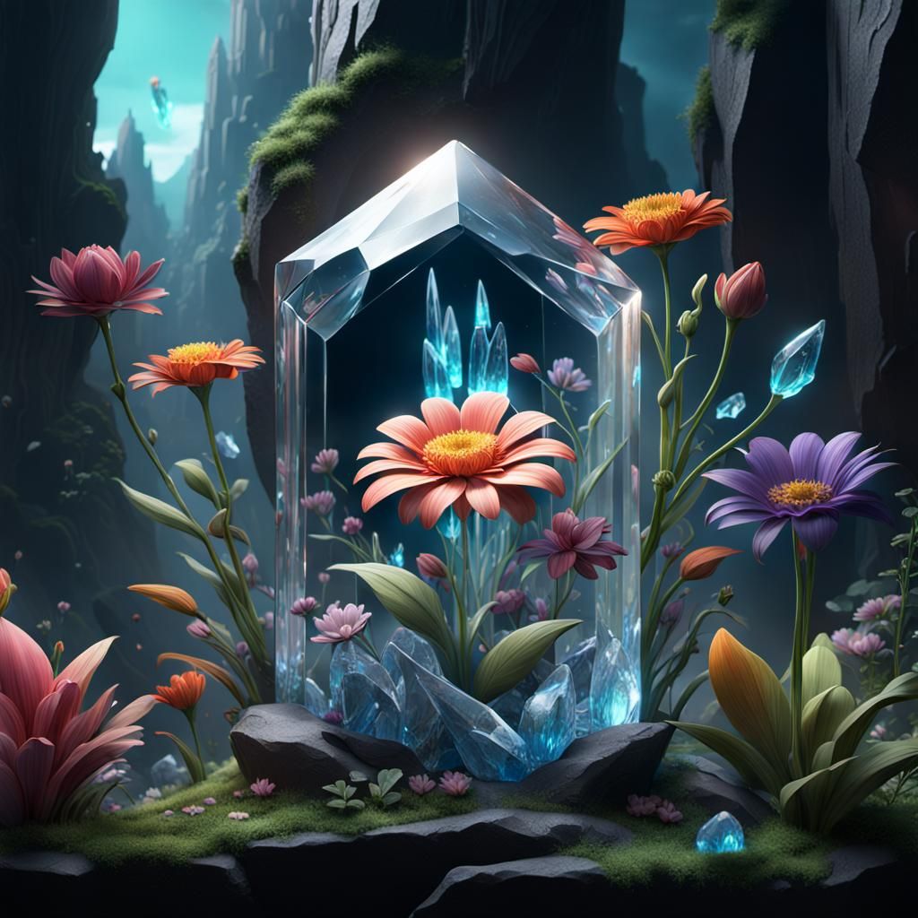 Flower Growing Inside Crystal: Detailed Matte Painting