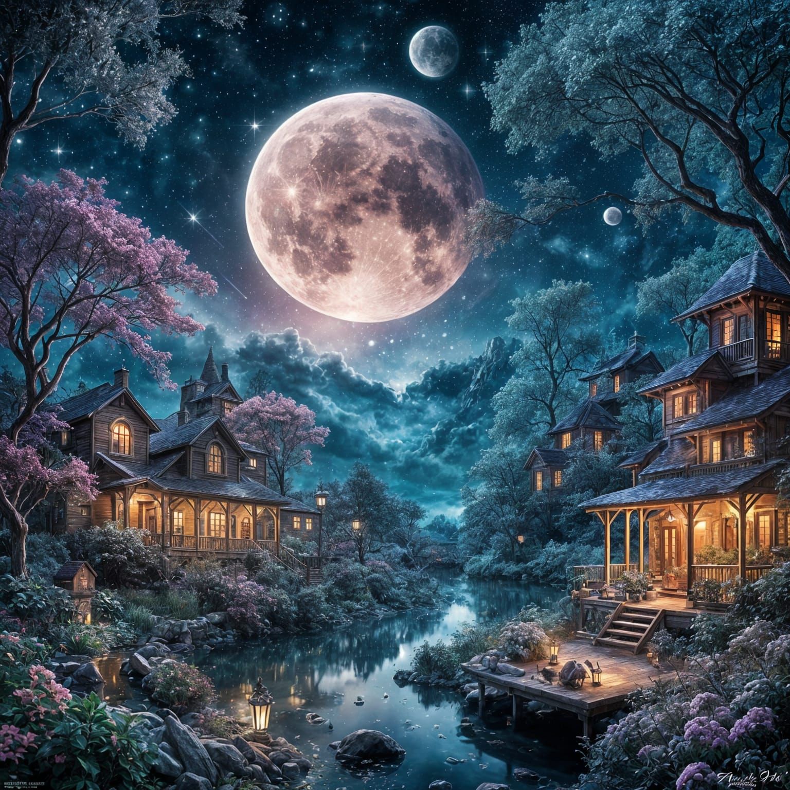 Moon Surrounded by Twinkling Stars in Dark Fantasy