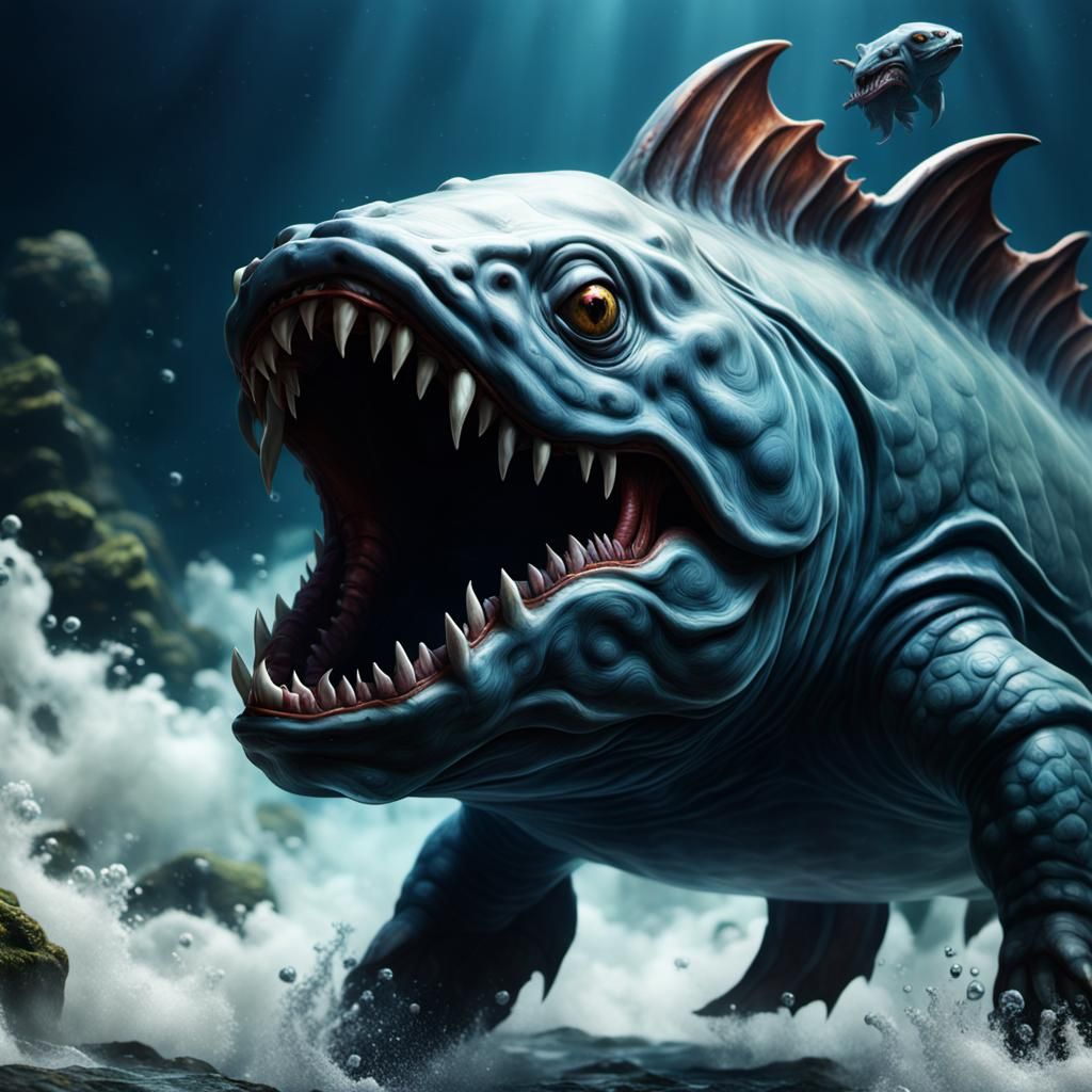 Demonic Porcelain Dunkleosteus: Detailed Matte Painting