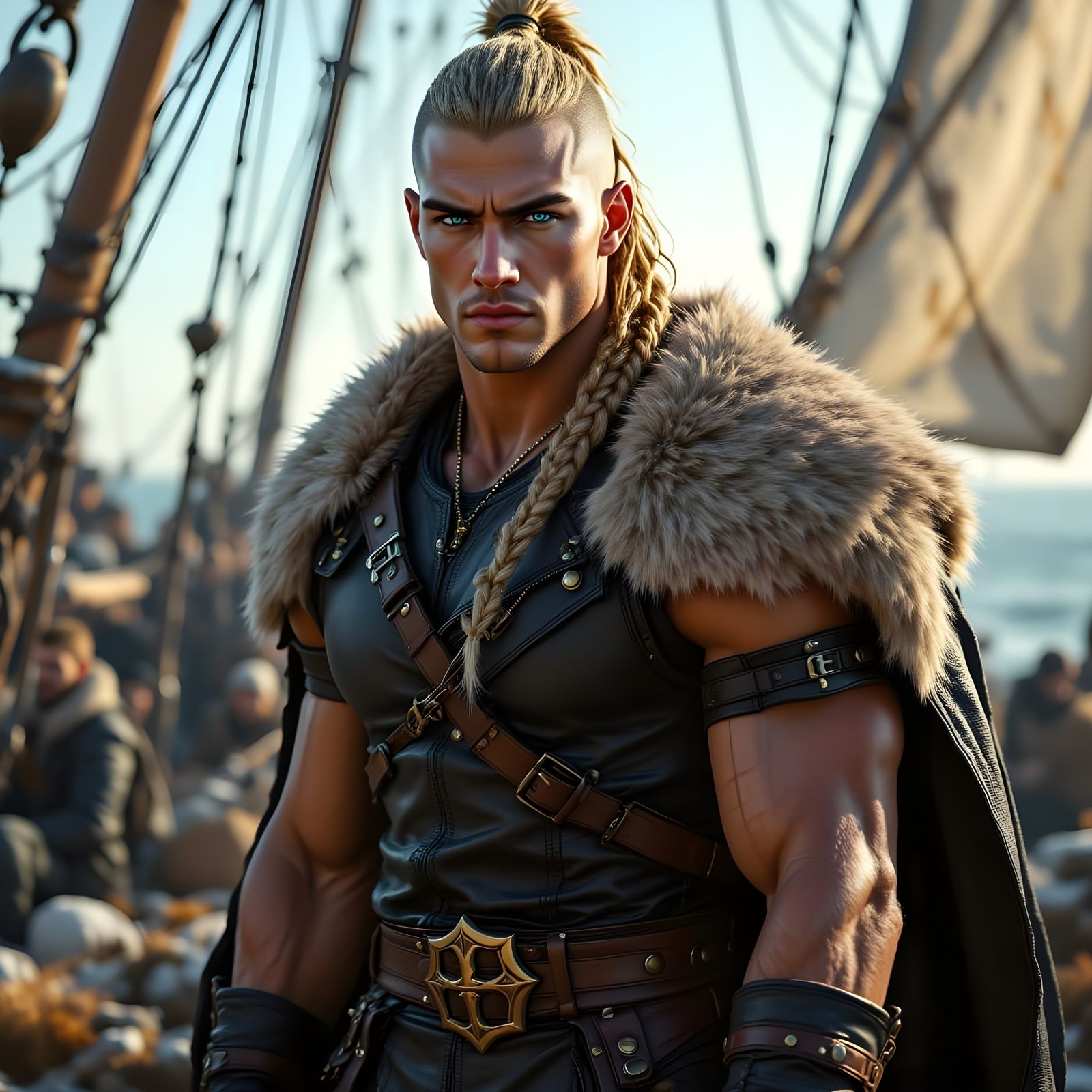 Viking Warrior on Ship Deck, Detailed Cinematic Art