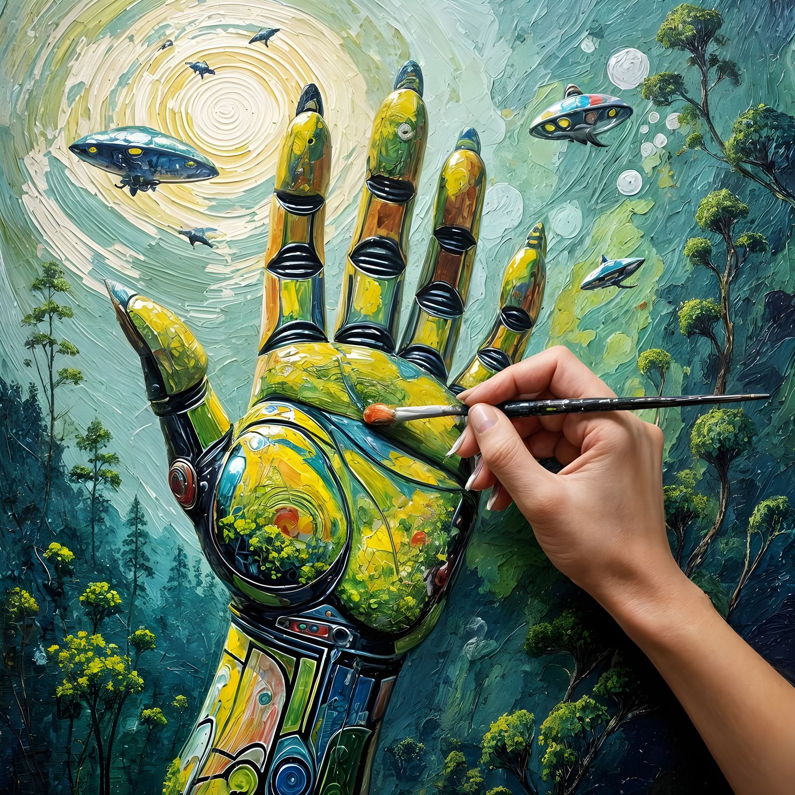 Futuristic Alien Landscape in Neo-Impressionist Style