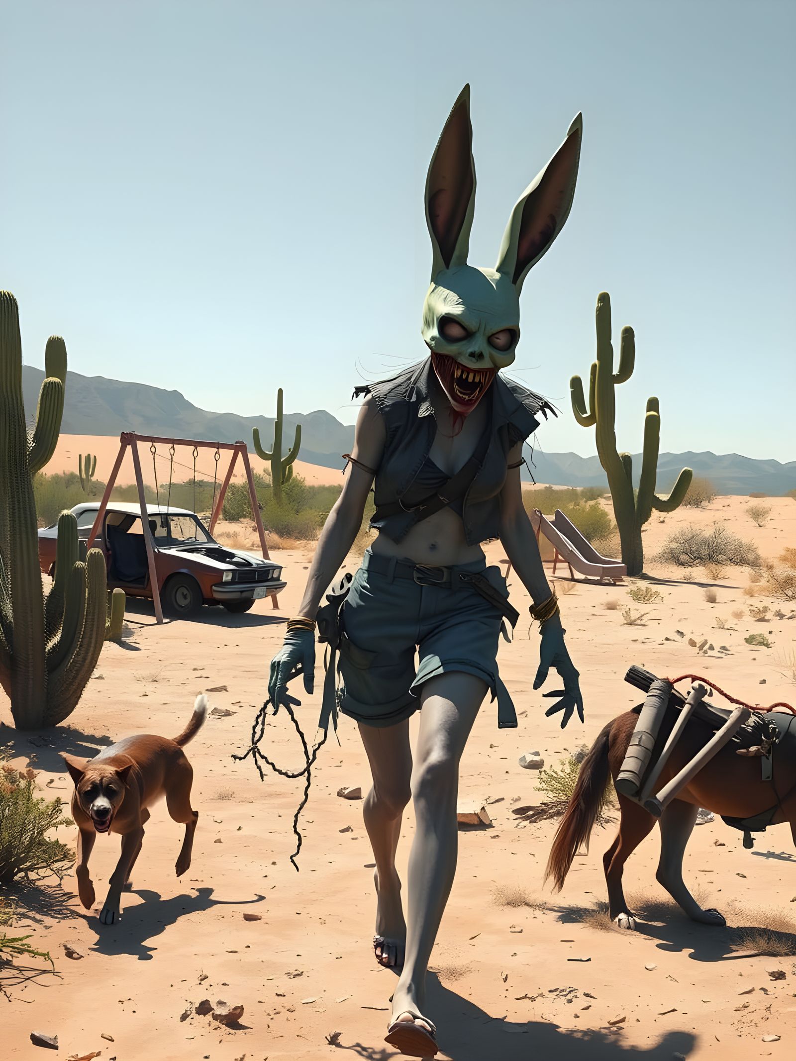 Screaming Zombie Rabbit Portrait in Wasteland