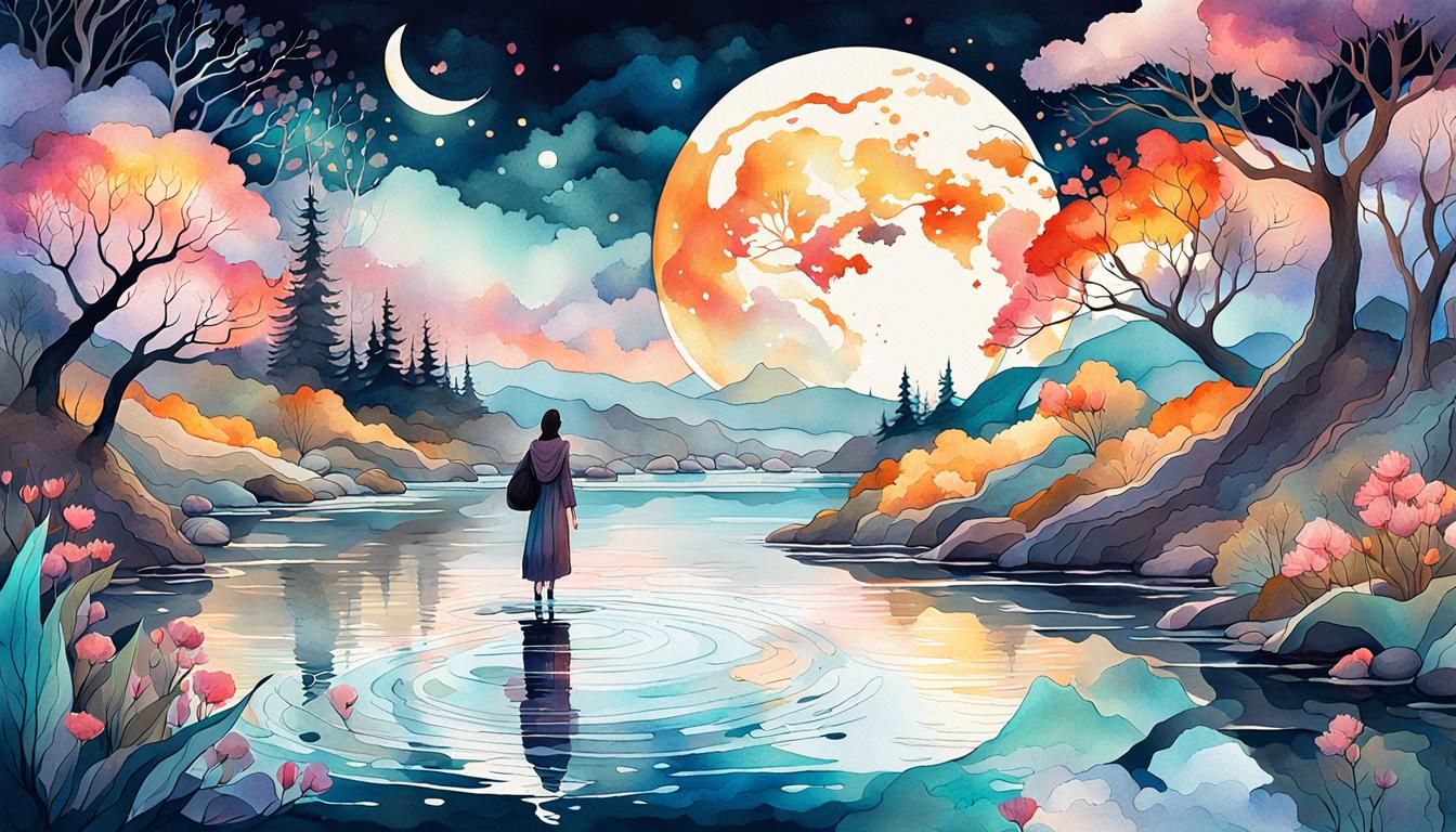 Mystical River Creature in Watercolor and Ink