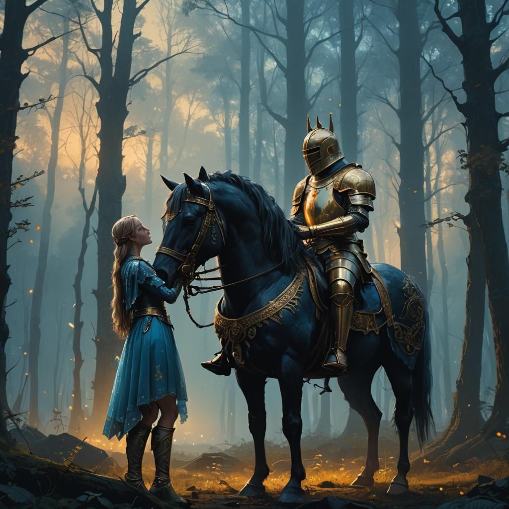 Knight and Princess Kiss in Dark Fantasy Art