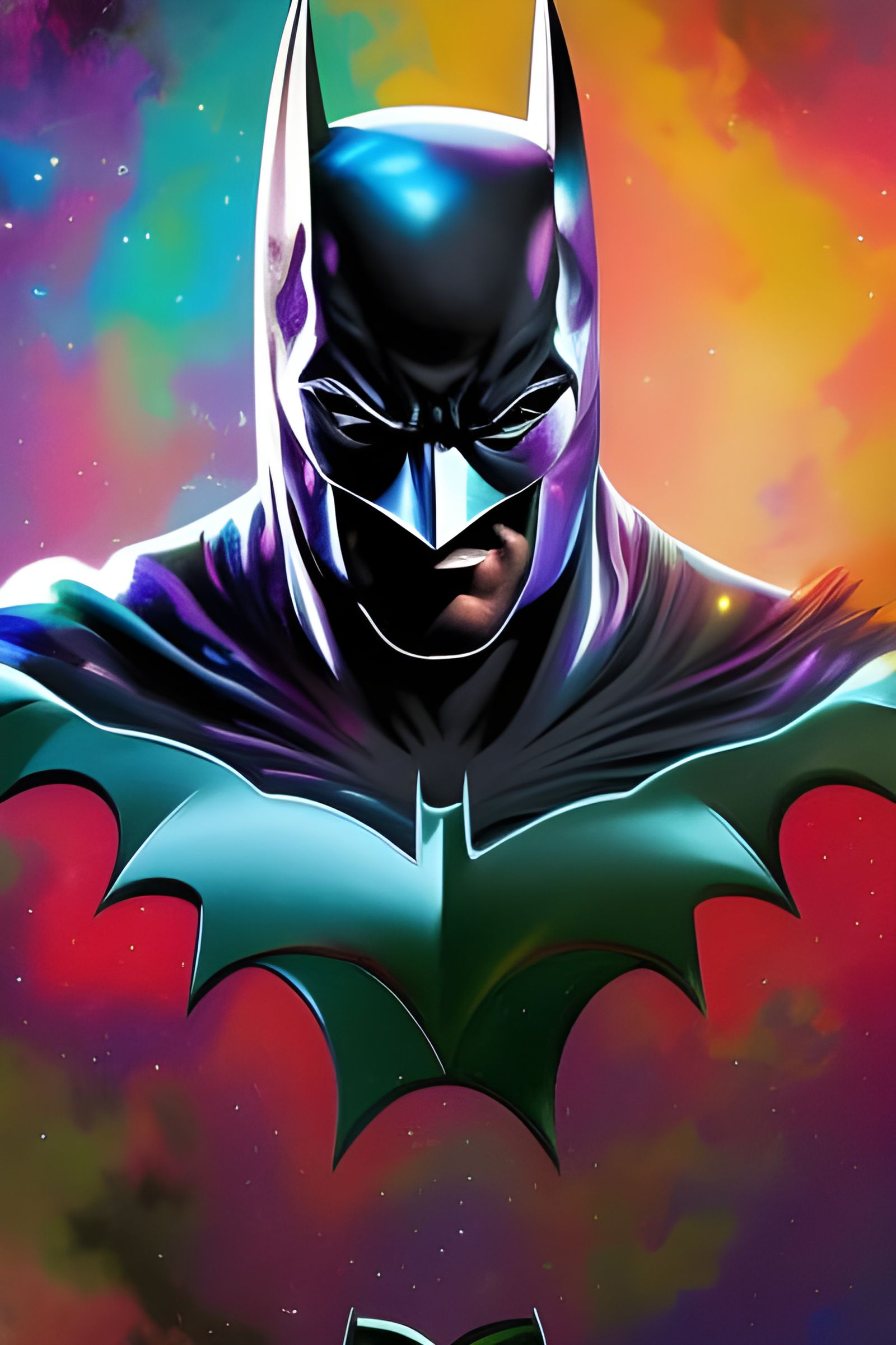 Cosmic Batman Portrait in Psychedelic Galaxy