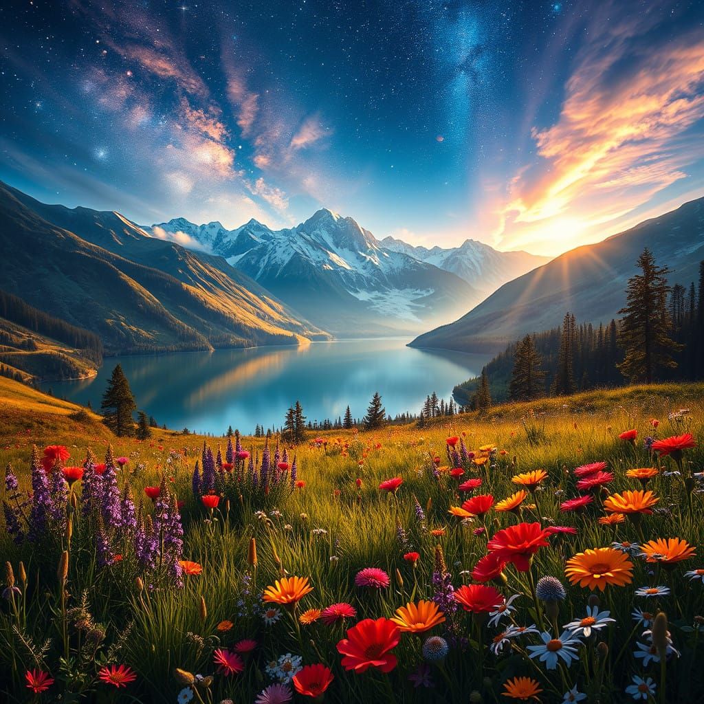 Ethereal Nighttime Scene in Vibrant Colors