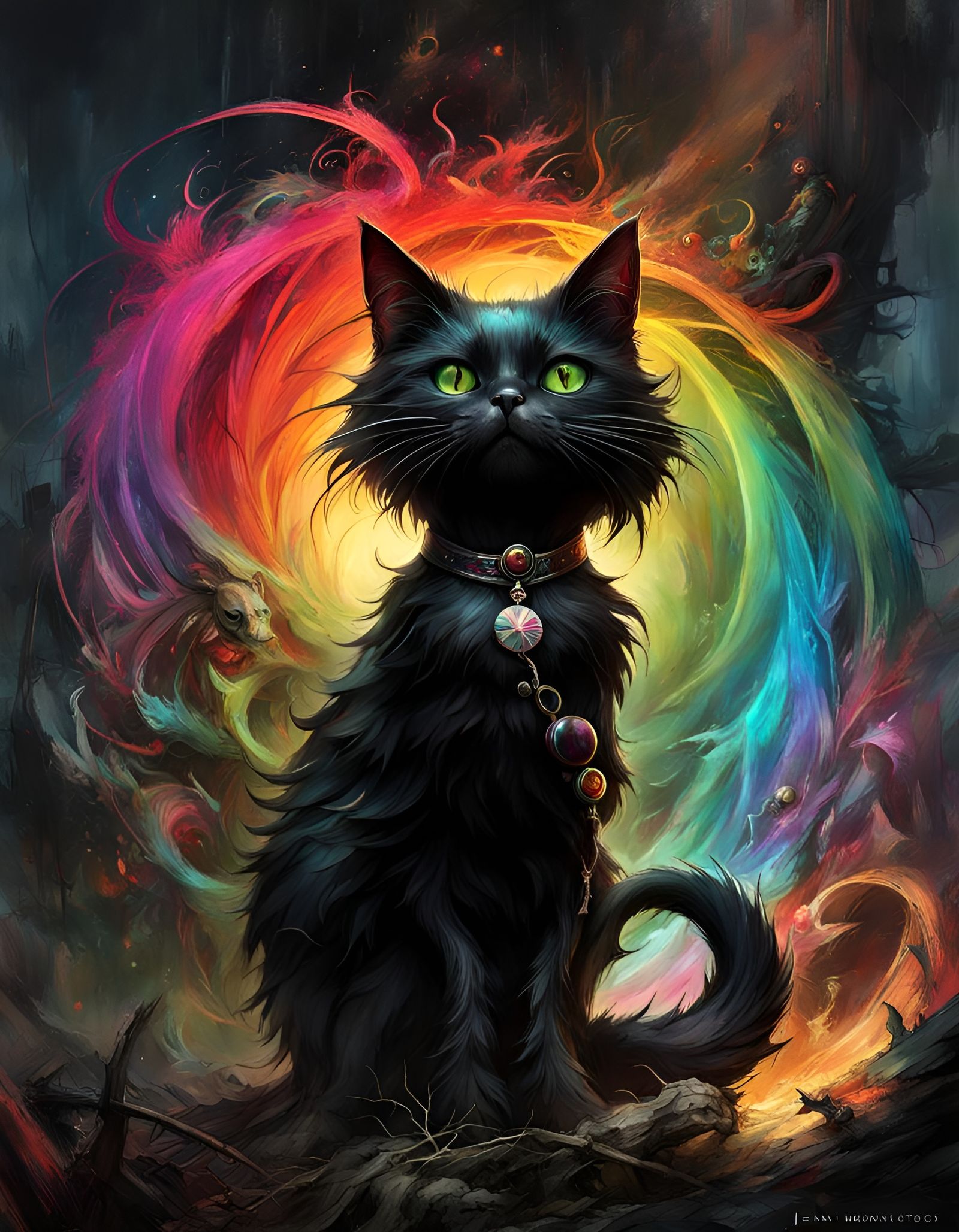 Spooky Black Cat: Hyperdetailed Fractal Art