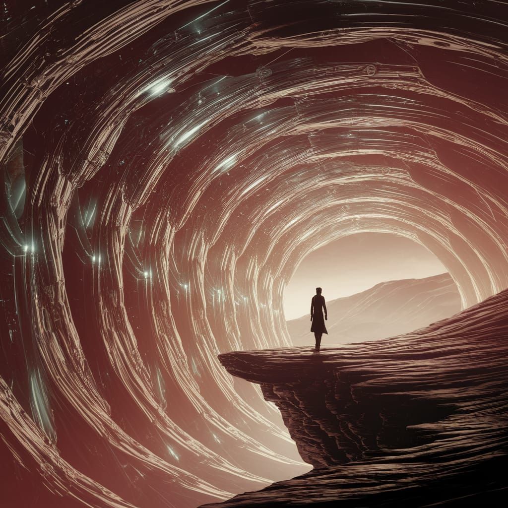 Otherworldly Canyon Vista in Retrofuturistic Style